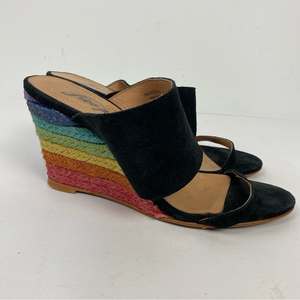 Free People open toe suede leather rainbow wedge sandals heels